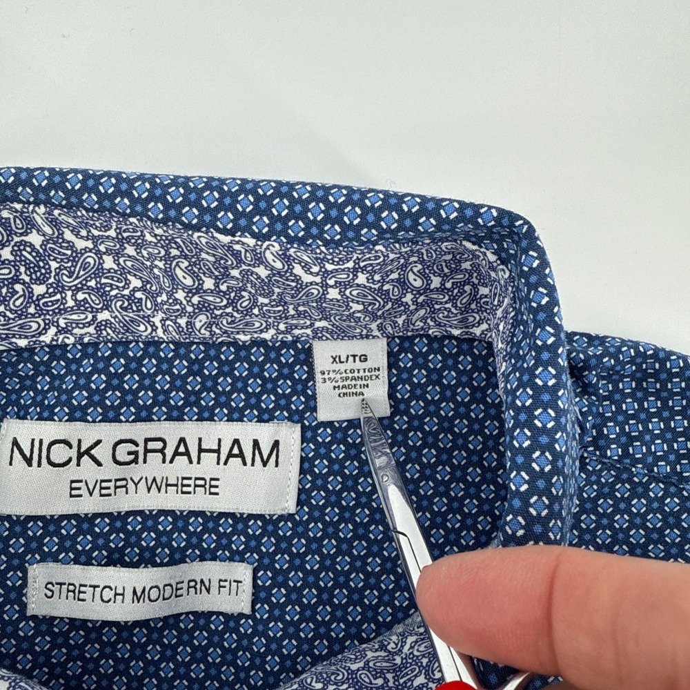 Nick Graham Everywhere Men's Blue Geometric Print‎ Stretch Modern Fit Shirt XL - Picture 6 of 8